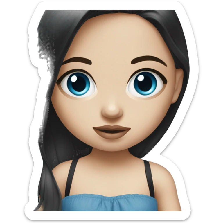 white girl with black hair and blue eyes playing with baby doll sticker
