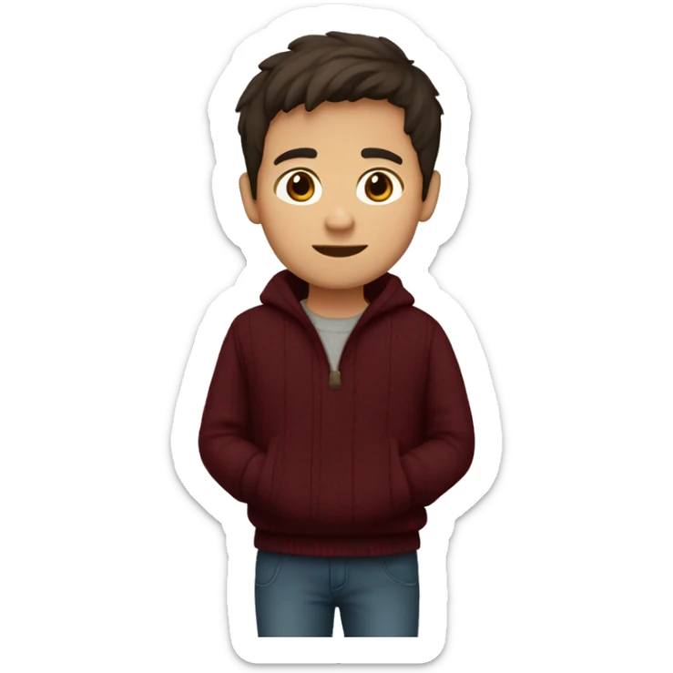 winter, christmas, hispanic, short brown hair, boy, brown eyes, child, full body, burgundy sweater sticker