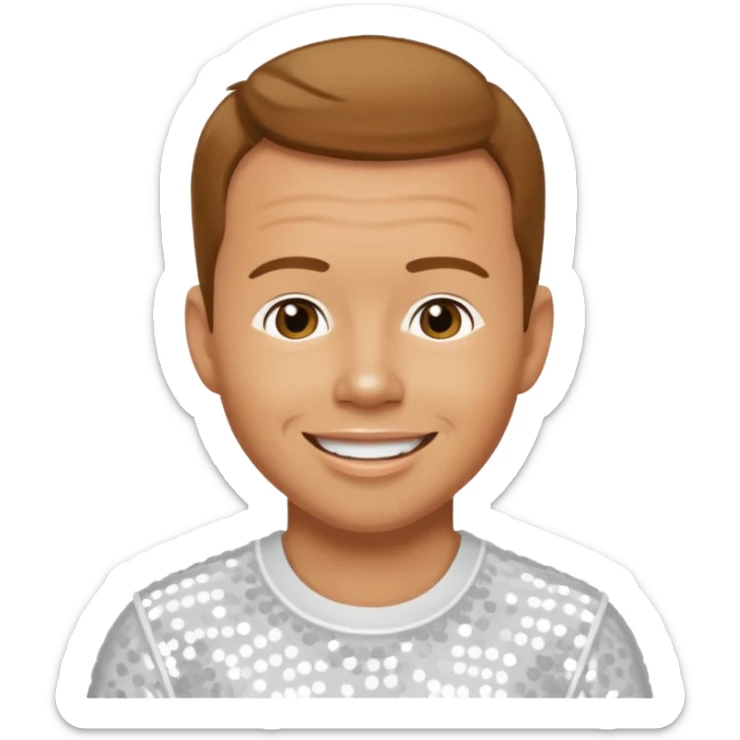 Donnie Wahlberg from NKOTB with golden brown hair, white sequin outfit sticker