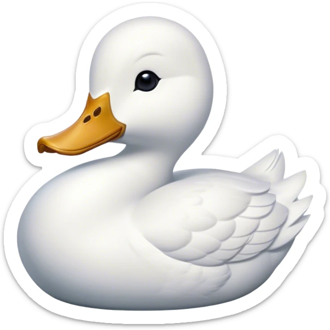 Cinematic Noble White Duck Portrait Emoji, Poised and regal, with a sleek, streamlined build and a pristine, well-groomed pure white plumage, deep-set soulful bright eyes, Simplified yet sharp and sophisticated features, highly detailed, glowing with a soft, dignified glow, high shine, intelligent and graceful, stylized with an air of aquatic elegance, focused and attentive, soft glowing outline, capturing the essence of a watchful and confident waterfowl, so majestic it feels as though it could glide out of the screen with effortless authority! sticker