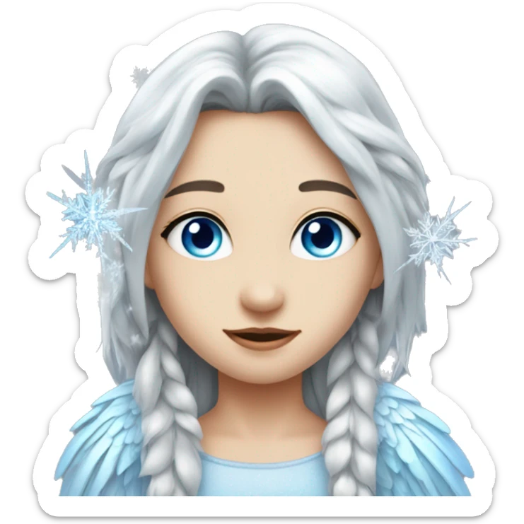 big wings, silver, feather, icy ,snowflake, Beautiful, fairy, long hair, blue eyes sticker