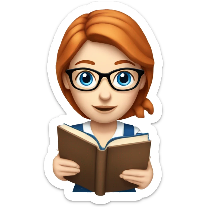  female teacher redhead hair blue eyes holding books no glasses sticker
