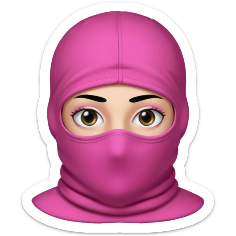 gangster style balaclava pink in colour with eyes showing through the eye holes of the balaclava with beautiful eyelashes on  sticker