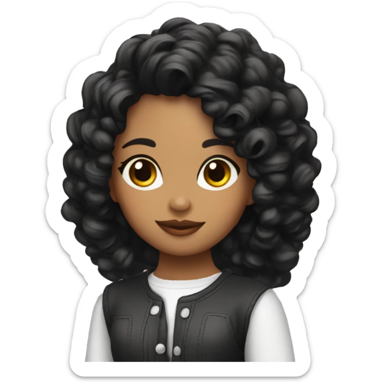Chica con cabello largo rizado color negro, piel morenita  sticker