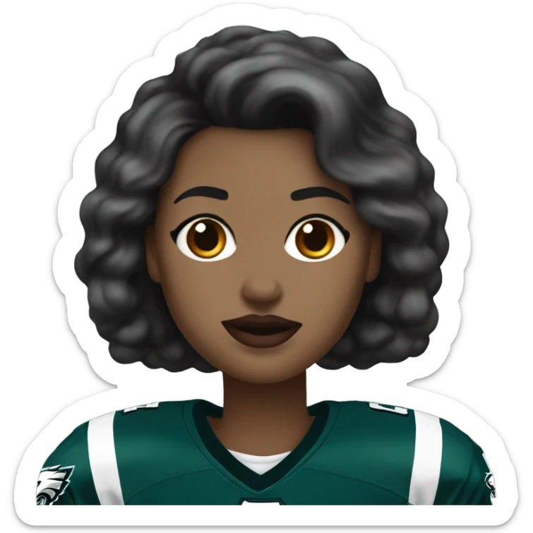  White female dark hair red lips wearing Philadelphia Eagles jersey sticker