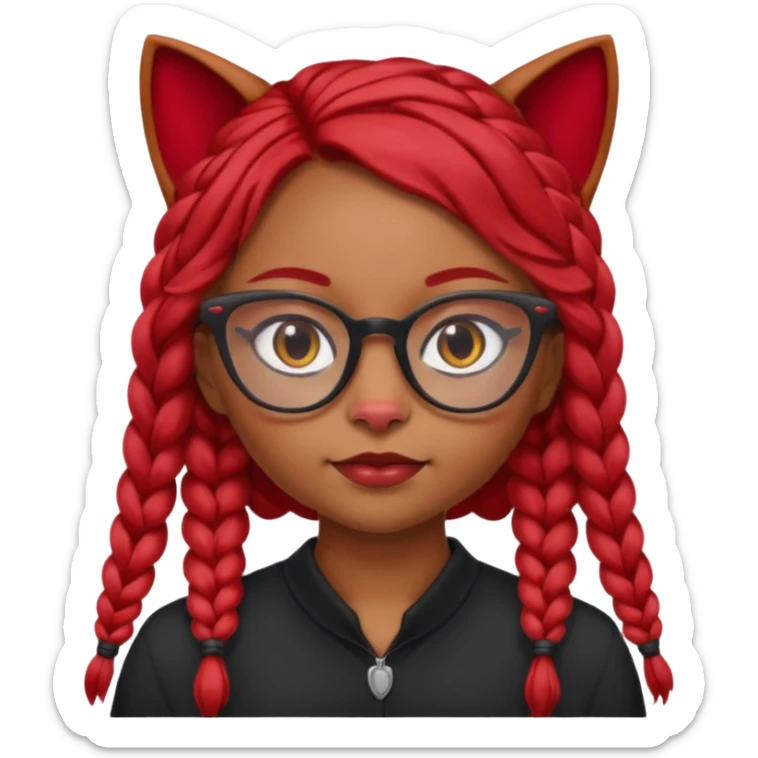 Dark Tan girl with long red plaits and red trimmed cat eye glasses head neck and shoulder shot only sticker