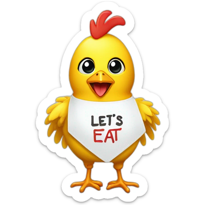 Chica is a yellow animatronic chicken with a bib with an inscription Let's eat sticker