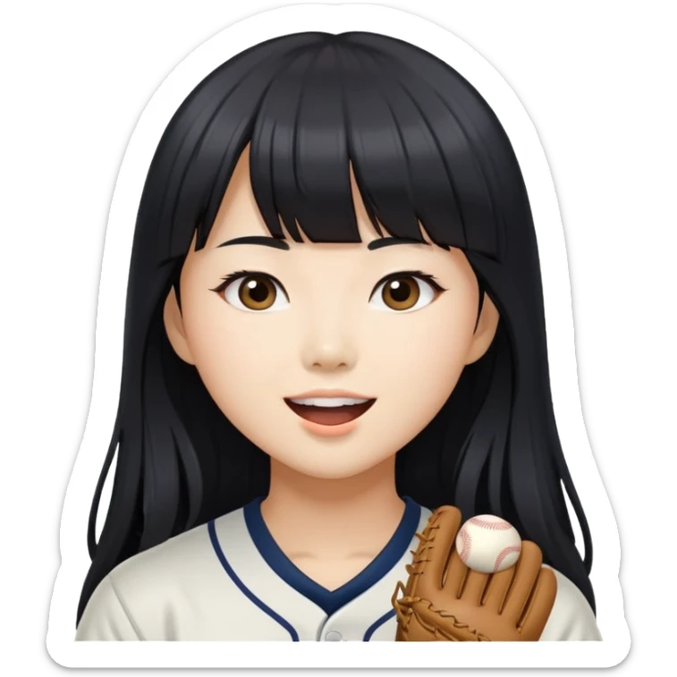Asian woman with long black straight hair with bangs cheering for Doosan Bears baseball team sticker