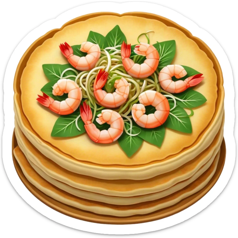 Cinematic Realistic B√°nh x√®o Dish Emoji, depicted as a crispy Vietnamese pancake filled with shrimp, pork, and bean sprouts rendered with dynamic textures and vibrant, appetizing lighting. sticker