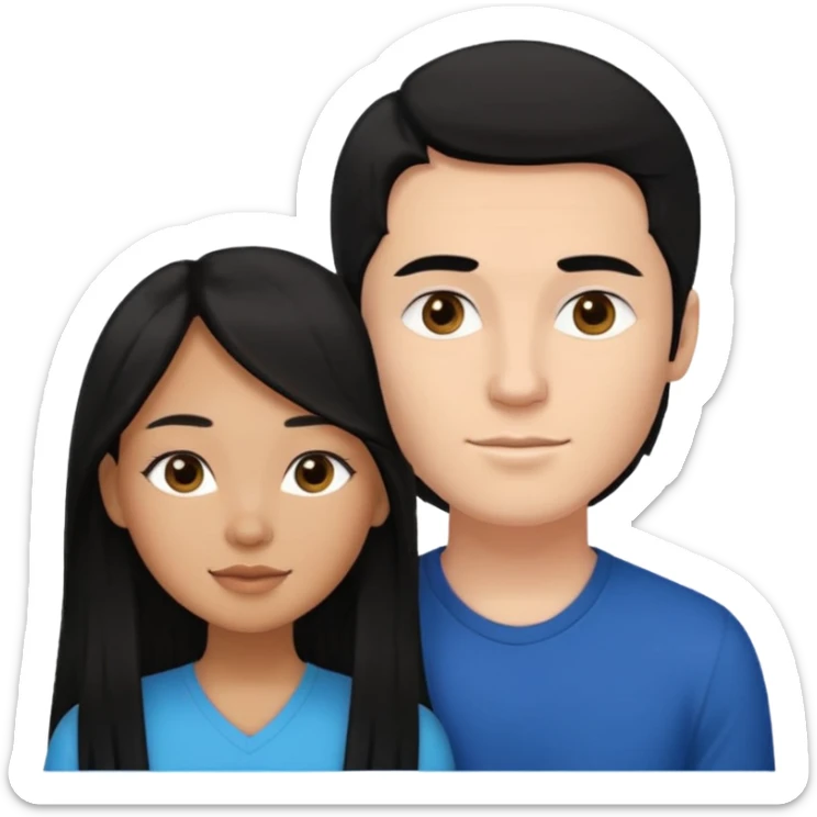Mixed race couple, white male with mixed female (asian & black)
the female is more asian than she is black, she has long hair and very tanned skin, and black eyes
The male is french, he has thick luscious hair sticker