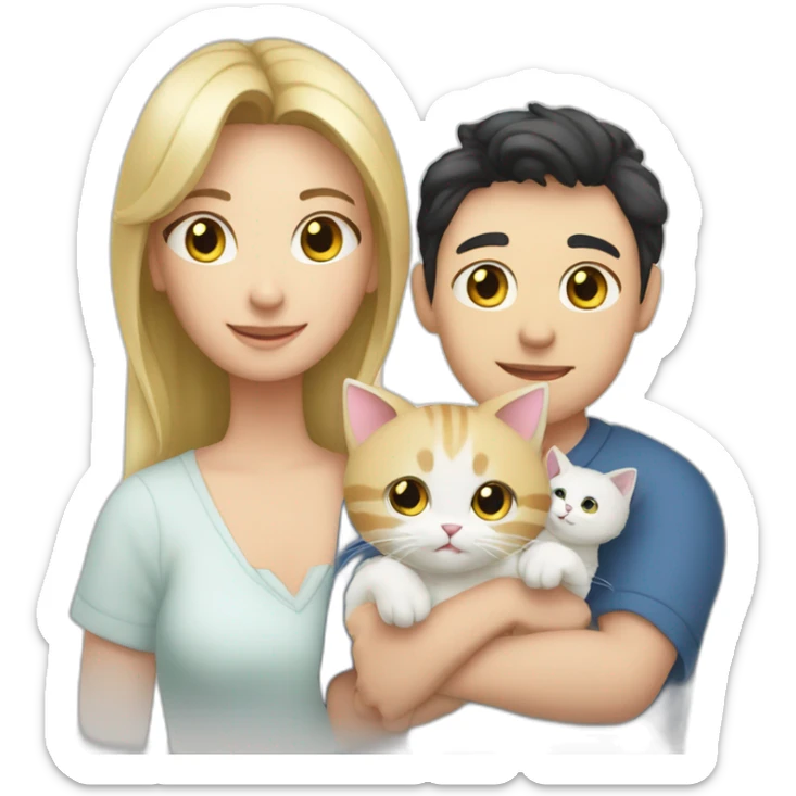 Family of 3- mum-dad-baby girl-white cat-black cat sticker