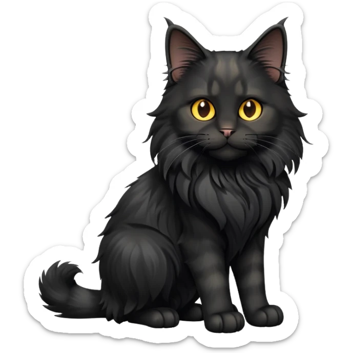 cinematic-cute black-maine-coon-cat-full-body-on all fours-emoji,-head-tilted-playfully-and-inquisitively,-sleek--black-fur,-simplified-yet-adorable-features,-highly-detailed,-glowing-with-a-warm,-friendly-glow -simplified-yet-realistic sticker