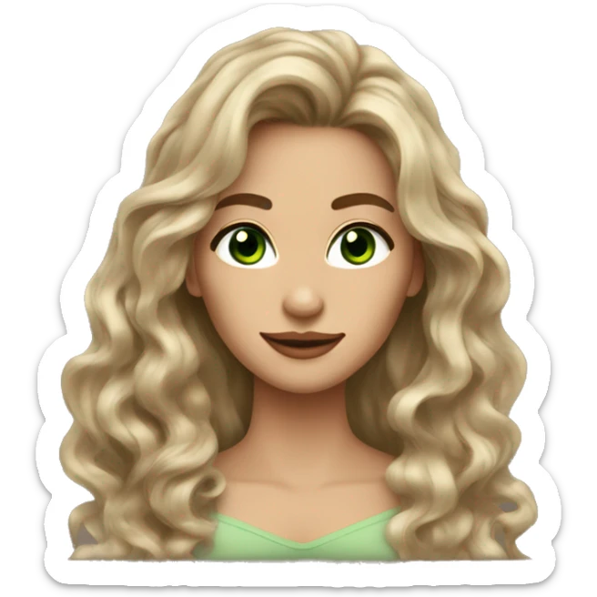 hot woman long brown wavy voluminous hair with green eyes beige skin sticker