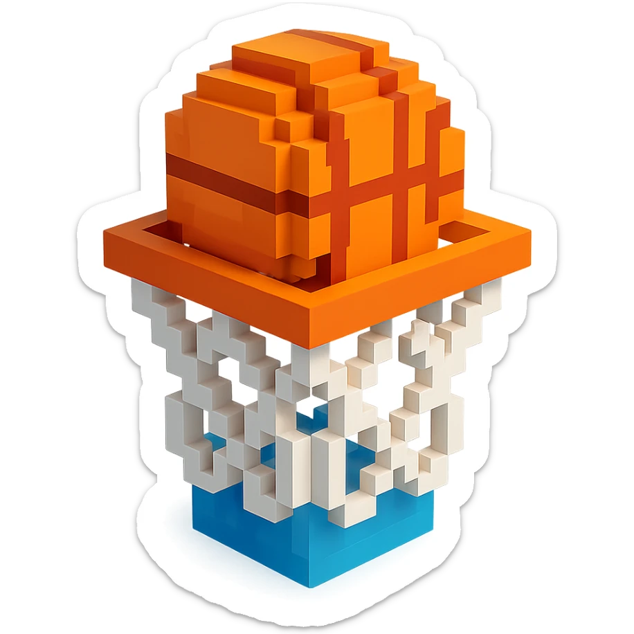 A voxel-style basketball in a net sticker