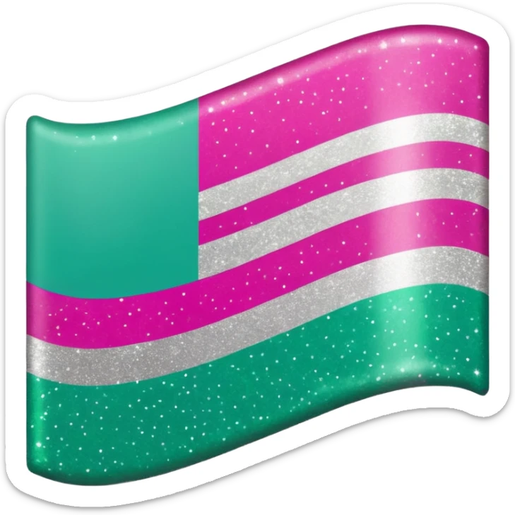 a tricolor flag featuring horizontal stripes of hot pink, glitter silver, and jade green. sticker