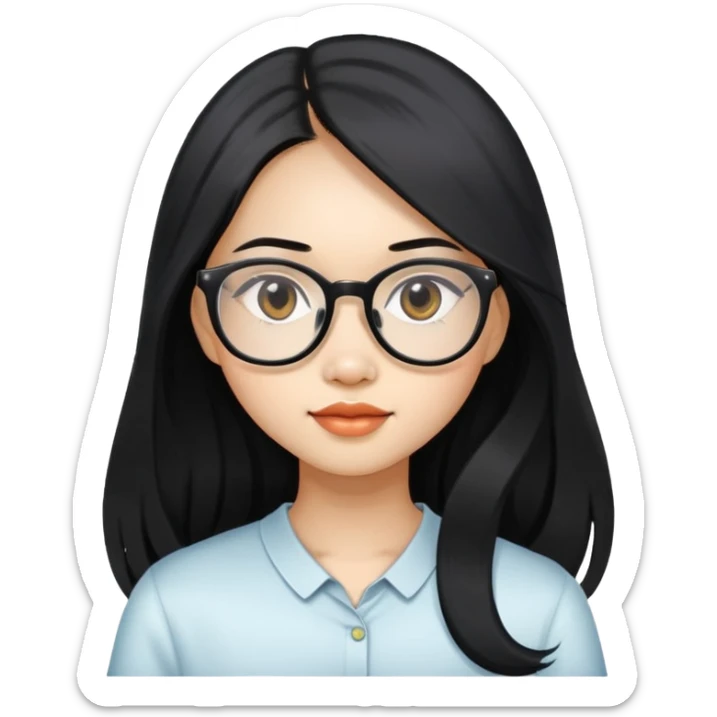 young Vietnamese girl head with very long black hair and glasses sticker