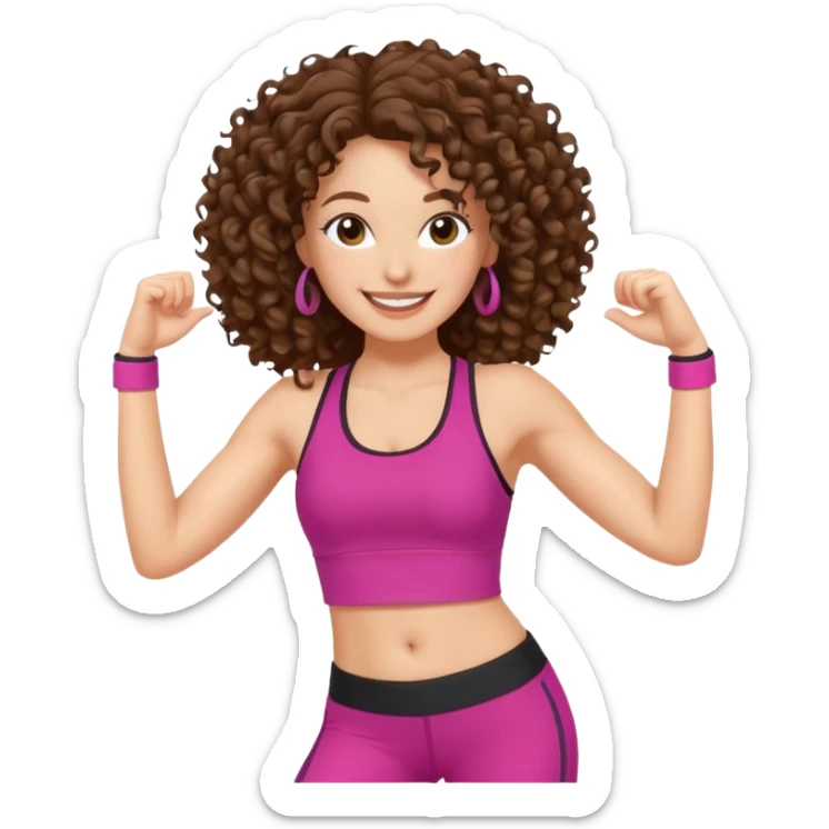 kıvırcık kahverengi saçlı ,beyaz tenli zumba hocası dans ediyor sticker