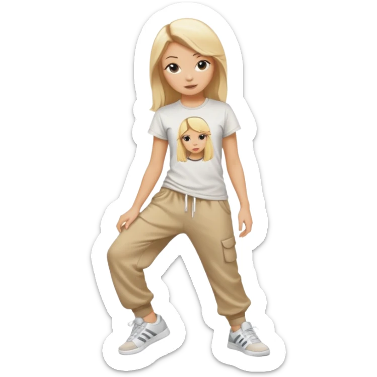 Hiphop dancer, with cute big pants, sneakers, and t-shirt. White girl blond sticker