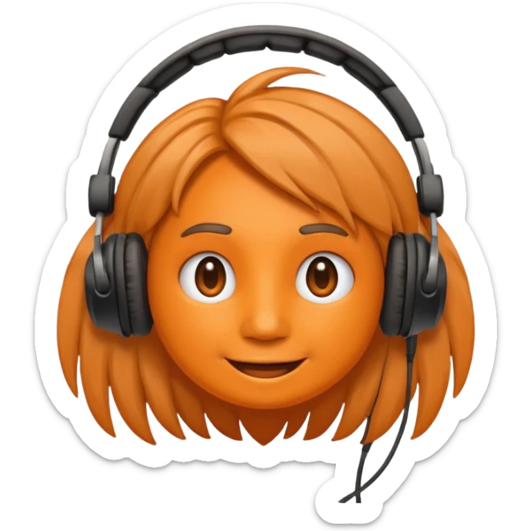 Orange happy face emoji with a couple of hair,headphones,and antennas. sticker