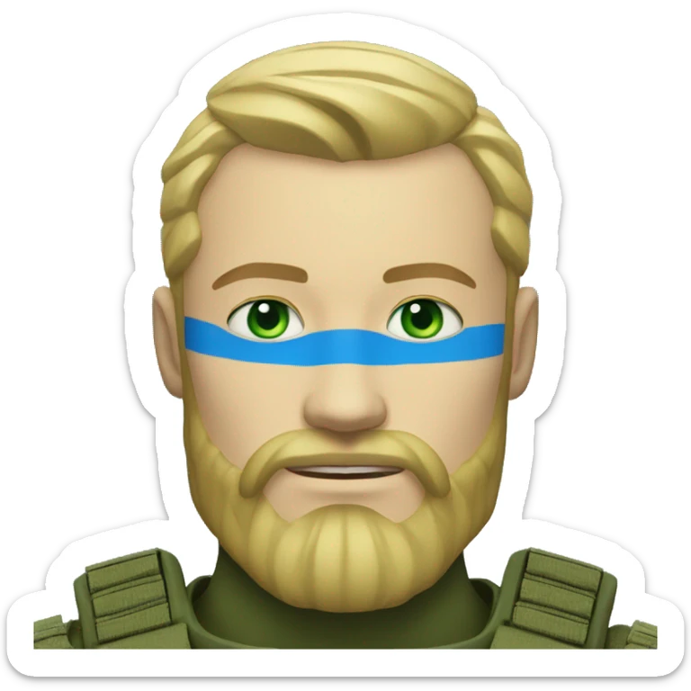 ukrainian military blonde man with a beard with green eyes with blue viking paint on the face  sticker