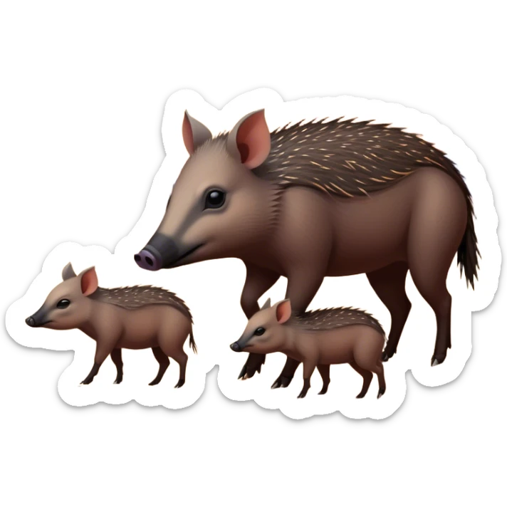 Circular picture of a javelina family foraging in the desert at sunset  sticker