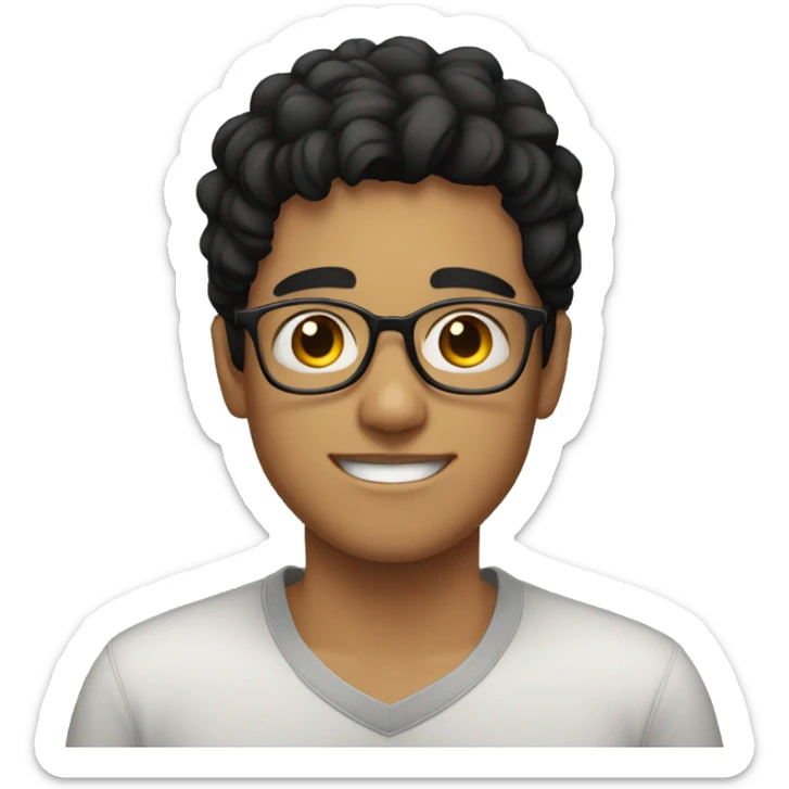 young adult boy, black hair, dark eyes, glasses sticker
