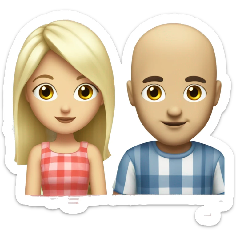 Blonde girl with green eyes having a picnic with a bald man with brown eyes sticker
