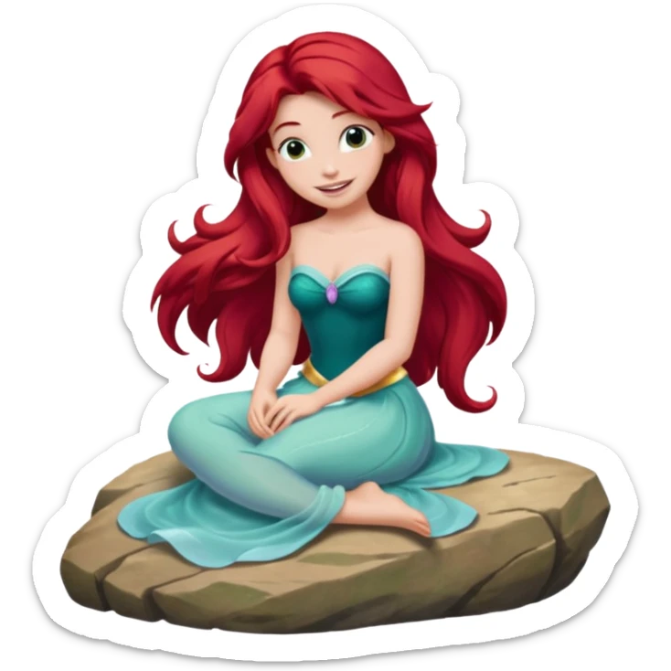 Princess Ariel emoji sitting on a rock, long flowing hair sticker