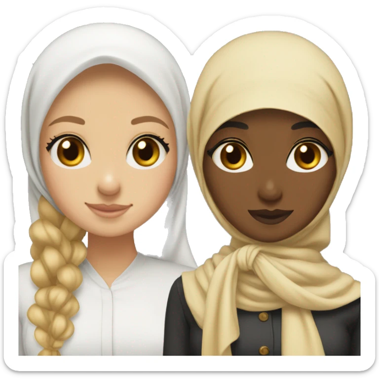 Hijabi girl with a kinda blondr kinda brunette bestfriend with a bow sticker