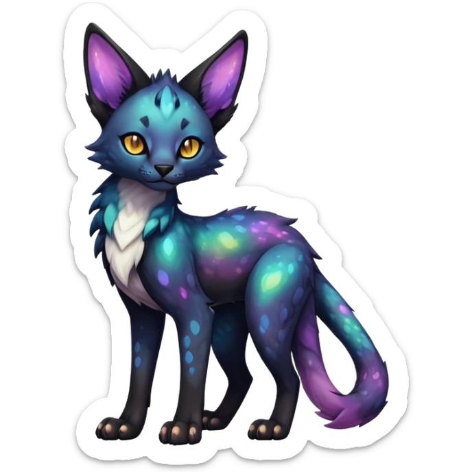 Cute Epic Colorful Edgy Dark Black Iridescent Nebula Sergal-Serval-Vernid full body sticker