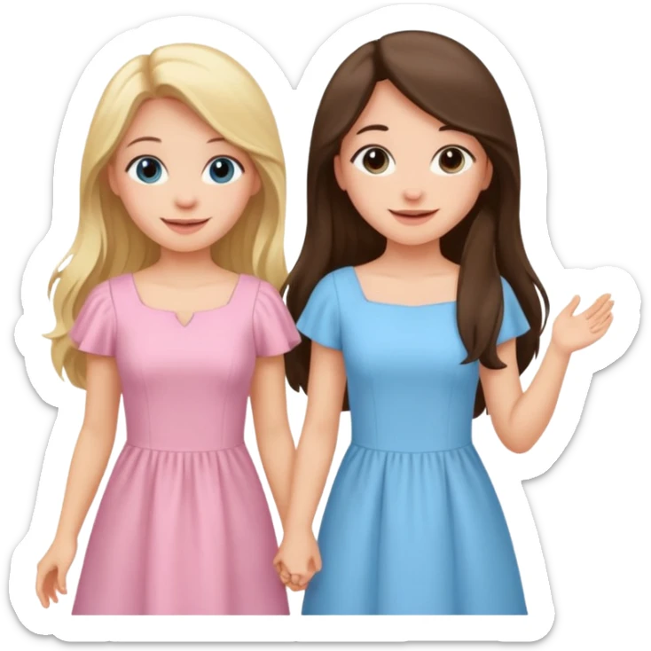 happy blonde girl in light blue dress and long haired brunette girl in light pink dress sticker