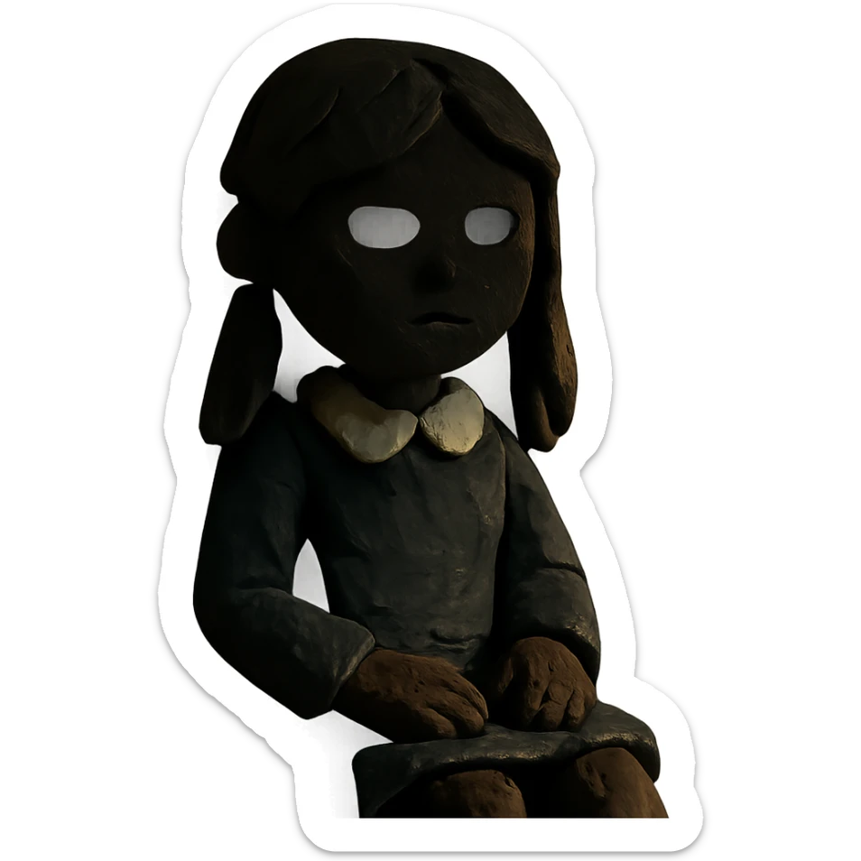 Girl in the shade, dark hair, dark school uniform, face in shadow, only outlines of eyes and mouth visible sticker