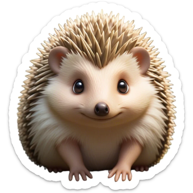 Cinematic Adorably Cute Hedgehog Portrait Emoji, Poised with a round, spiky yet cuddly body and bright, curious eyes peeking from beneath a soft array of quills, Simplified yet irresistibly adorable features, highly detailed, glowing with a warm, gentle forest glow, high shine, lively and endearing, stylized with an air of woodland cuteness, soft glowing outline, capturing the essence of a playful hedgehog that appears ready to scurry out of the screen with delightful charm! sticker