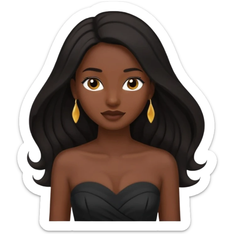 WOMAN WEARING STRAPLESS BLACK DRESS WITH DARK HAIR sticker