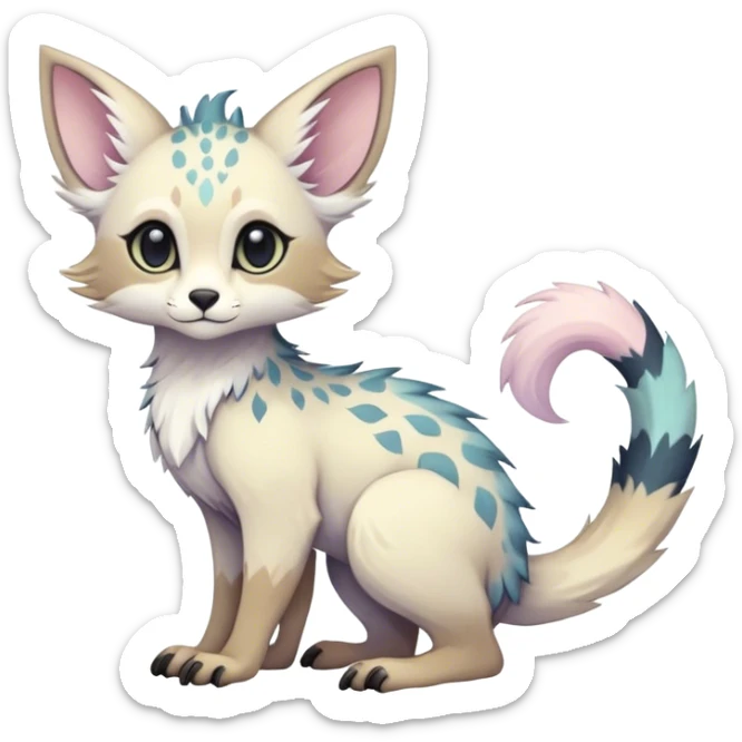 Feral Rare Fantasy cute pastel Vernid-Trico-species by LiLaiRa, random markings, tufted tail, tufted ears, full body sticker