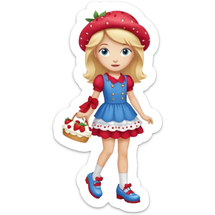 pretty and cute modern  strawberry shortcake full body with red shoes emoji without strawberries sticker