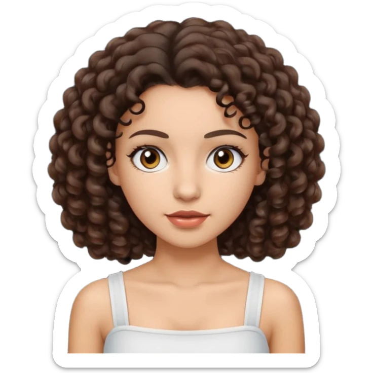 Woman with light skin and dark brown eyes and dark brown curly hair and white tube top sticker