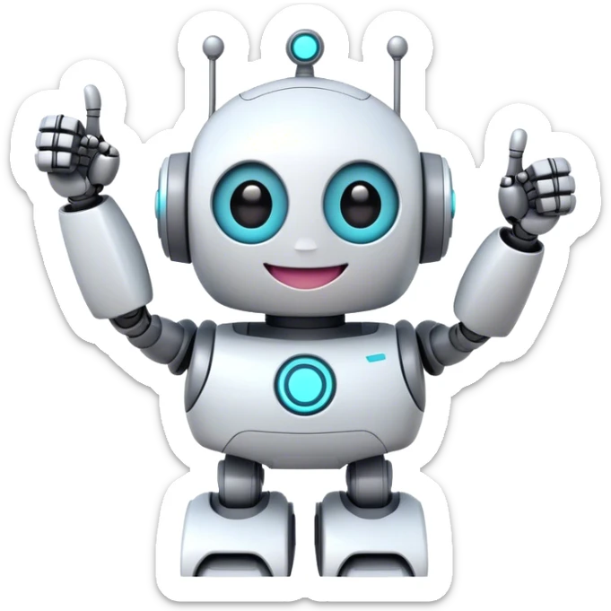 cute girly robot with a big smile, portal design , giving a big thumbs-up sticker