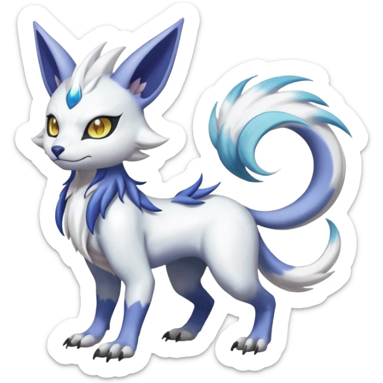 Colorful Skilled Adept Graceful Asian Painted Shiny Albino WereGarurumon-Meloetta-Renamon-Absol-fusion-hybrid-creature (full body) sticker