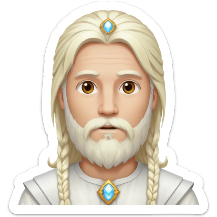 Baldr, God of Light from Gods and Goddesses with long platinum blonde hair and beard, white outfit sticker