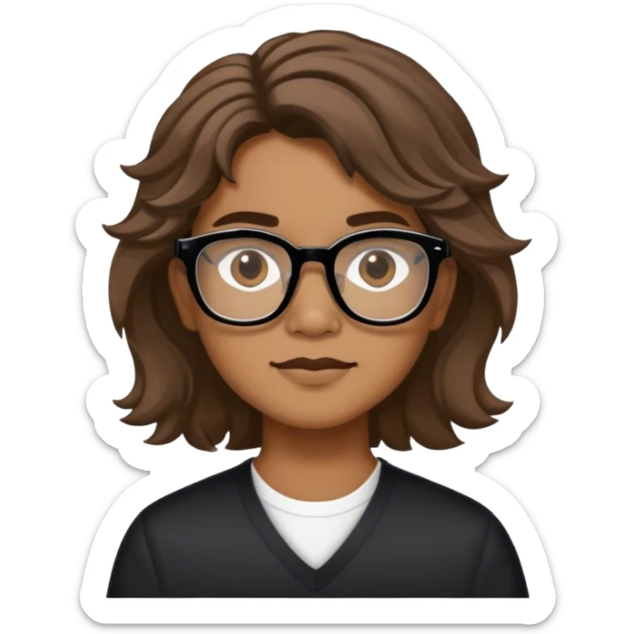 Light brown skin brown eyes wave hair med  shirzu length black Coach glasses  sticker