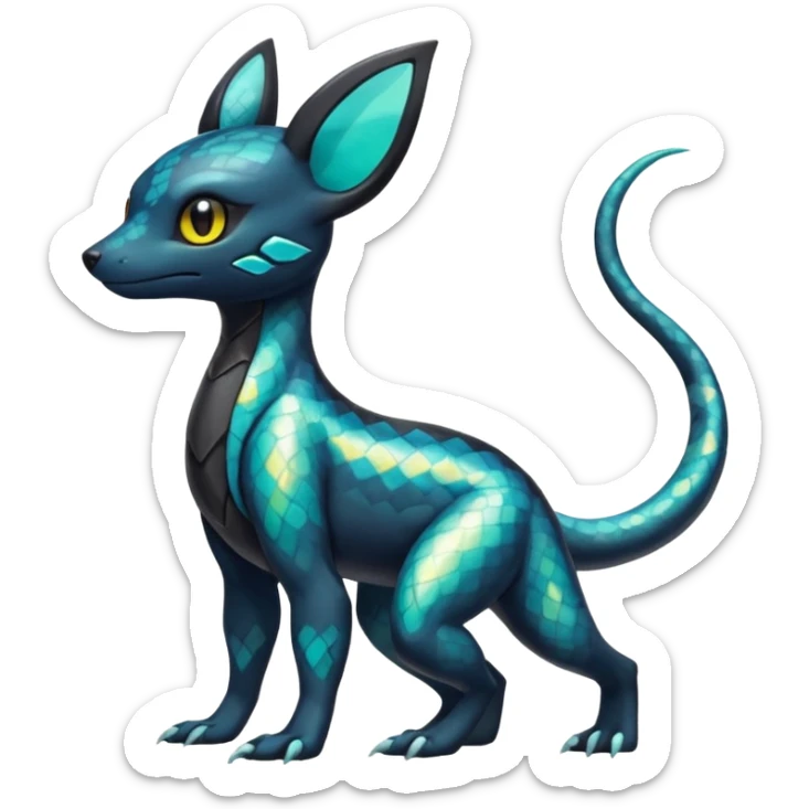 Scaley Shiny White Iridescent Colorful Exotic Salandit-Umbreon-Fakémon-hybrid-creature (full body)  sticker