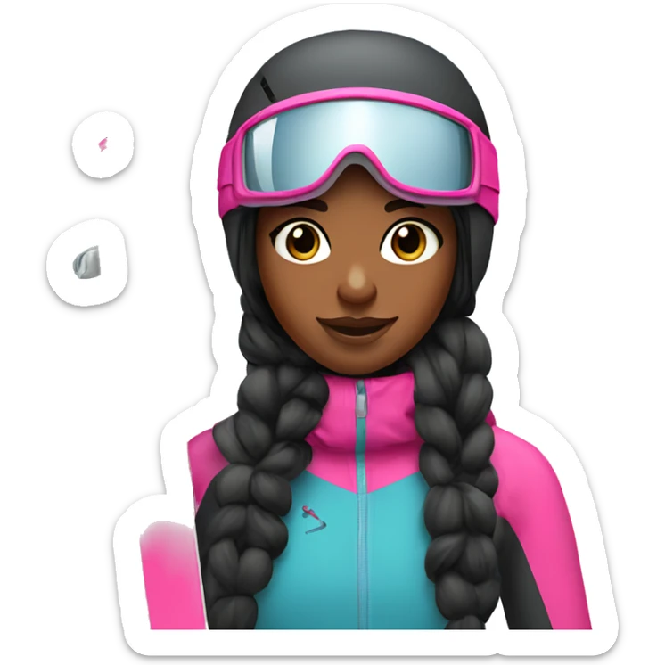 Black Skier girl with long black hair and pink gear show skis and legs  sticker