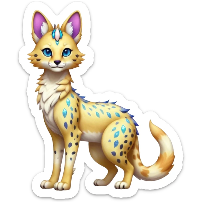 Cute Kawaii Epic Ethereal Sparkly Colorful Sergal-Serval-Vernid full body sticker
