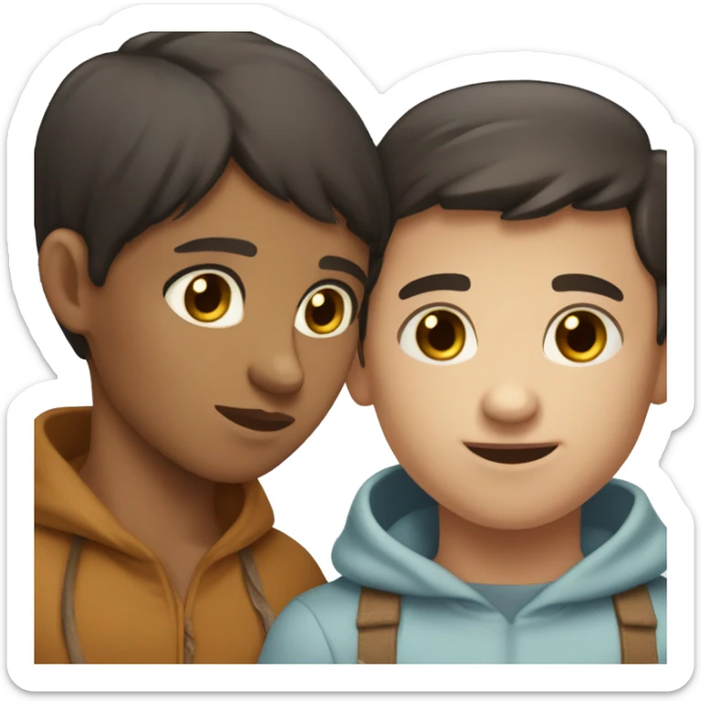 dark haired dark haired girl giving tanned boy without hair and blue eyes sticker