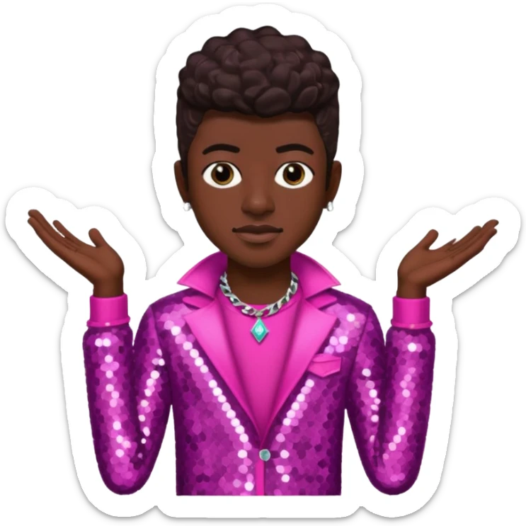 Lil Nas X with dark brown hair, dark pink sequin outfit sticker