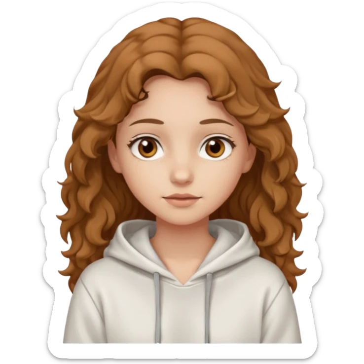 Una ragazza con una felpa semplice bianca,ha gli occhi marroni,i capelli marroni chiaro , c’è gli ha lunghi e ricci ma non troppo sticker