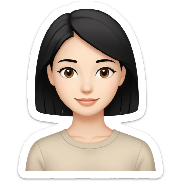 maman solo, femme avec cheveux noirs, sourire doux, style simple, fond neutre sticker