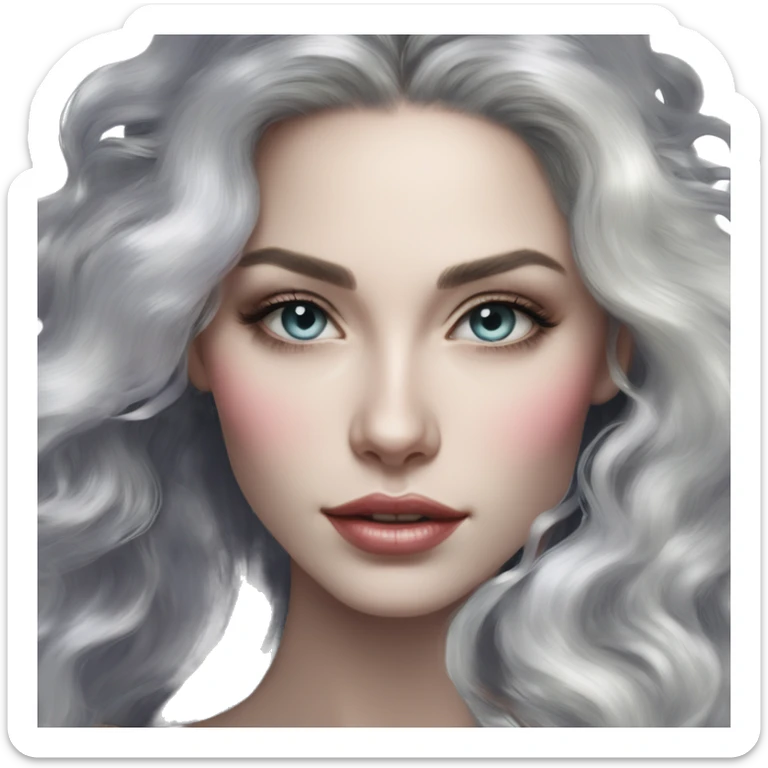 Regal pretty woman photograph defined cheekbones high cheekbones crown vintage with very long iridescent black and silver hair wavy long hair pearl crown iridescent sticker