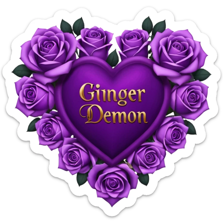 Heart made of purple roses with text in the center that says Ginger-Demon sticker